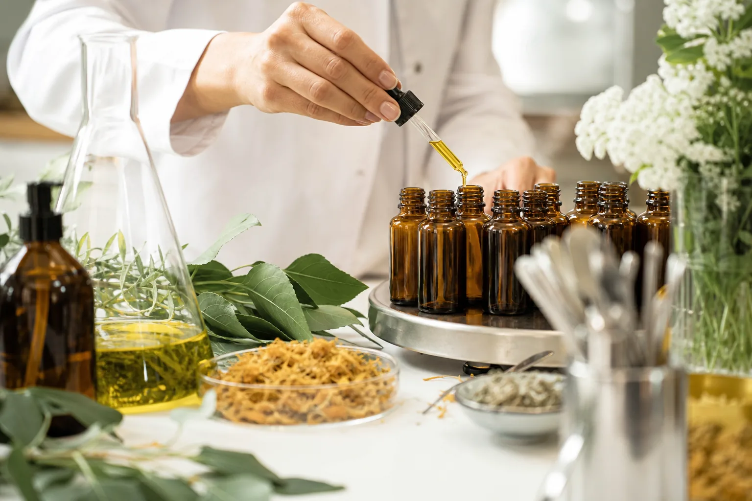 Natural cosmetics OEM/ODM production filling amber bottles